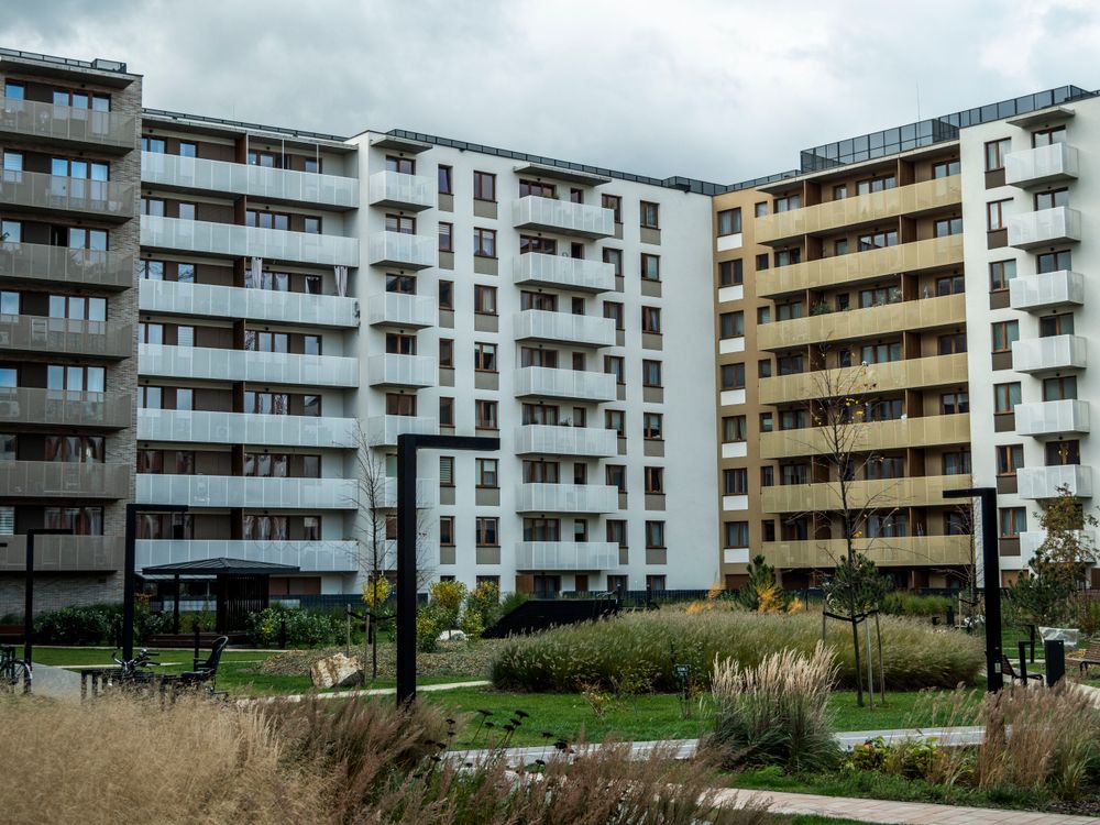 Apartment complex with landscaping